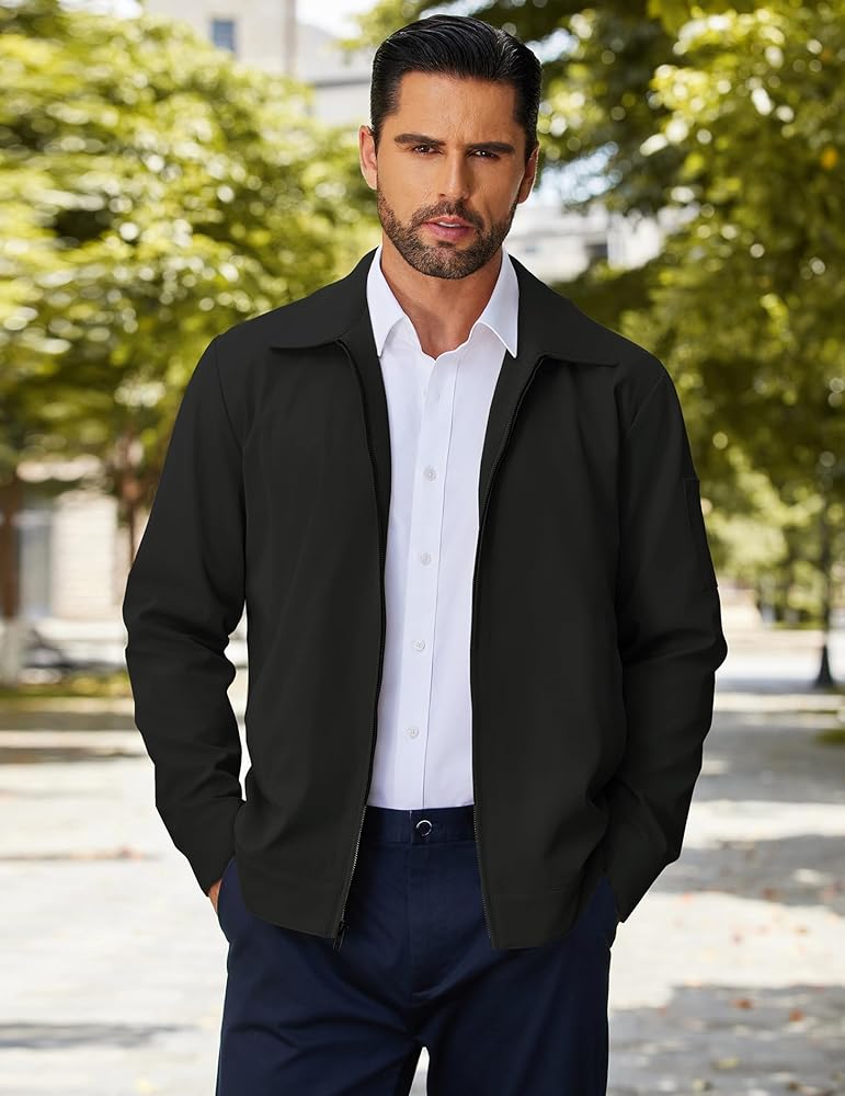 COOFANDY Men's Lightweight Zip Up Jacket Eisenhower Work Office