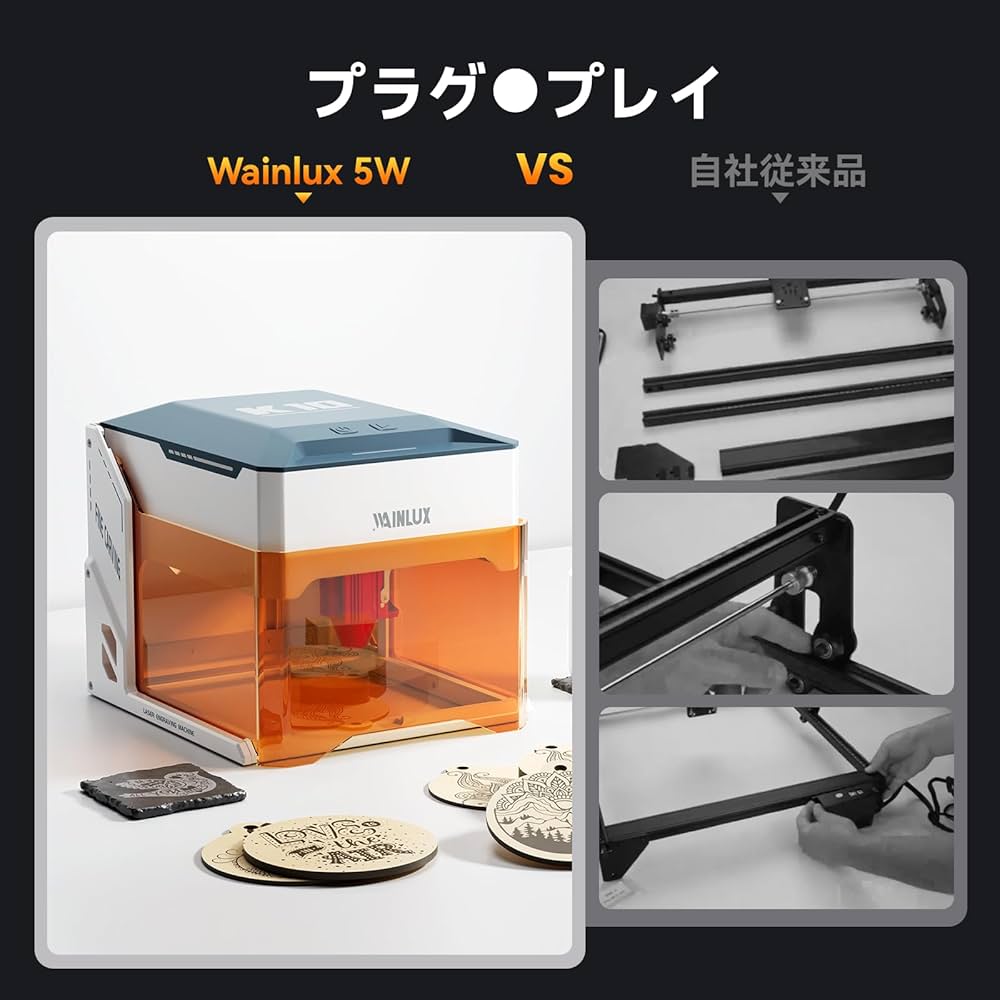 Amazon | WAINLUX K10 5000mWレーザー彫刻機、小型密閉型ビジュアル