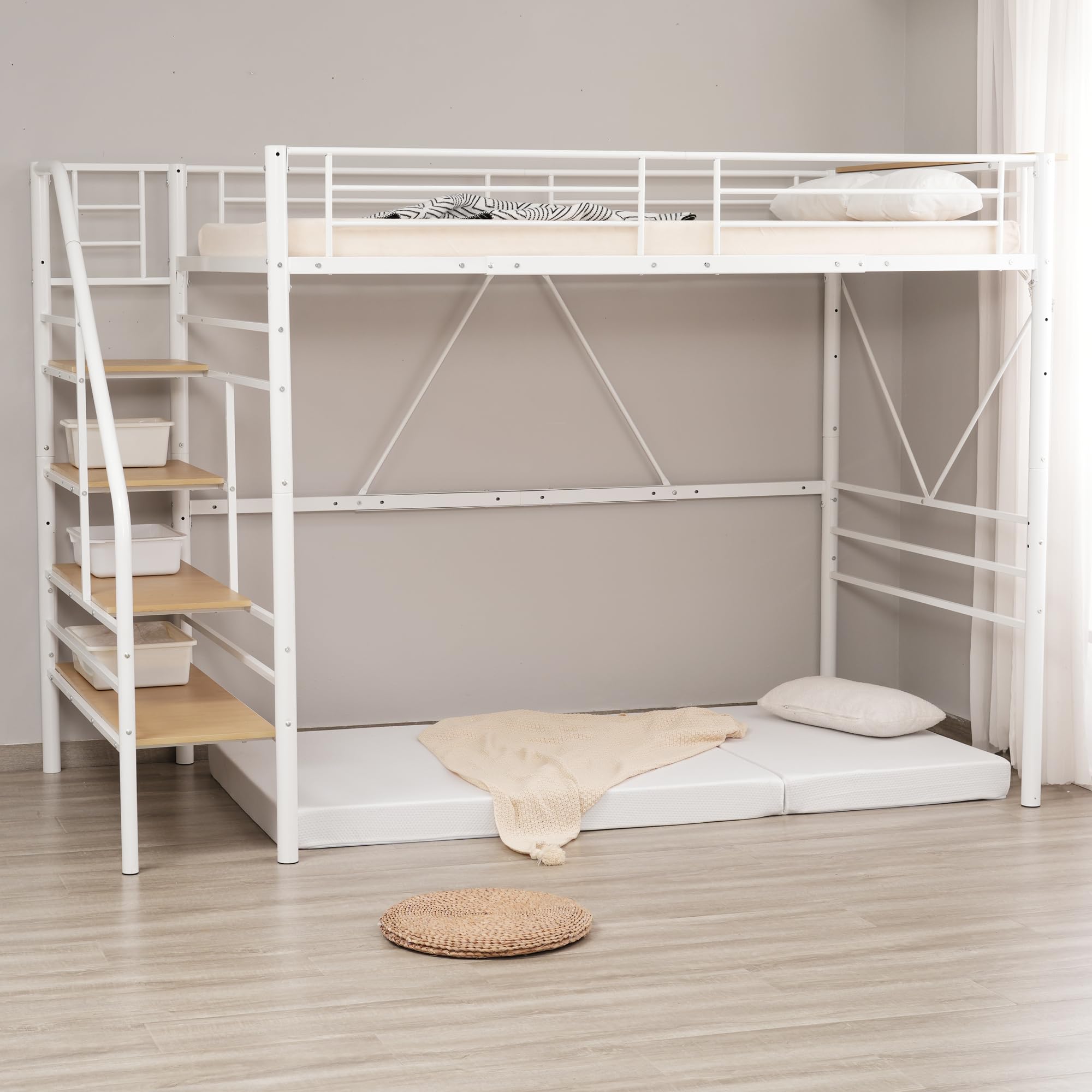 Amazon｜HXCQYGLロフトベッド シングル 大人用 ハイタイプ パイプ