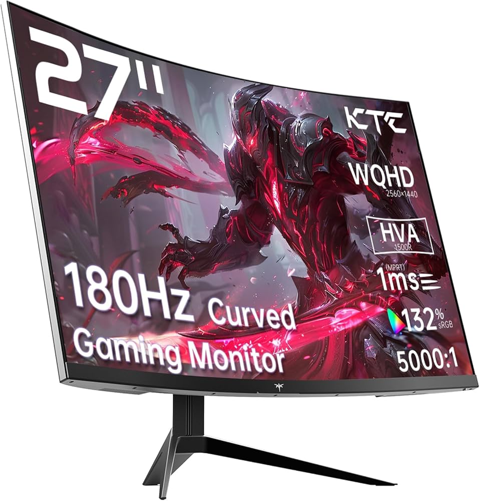 KTC 27 inch 180Hz Curved WQHD Gaming Monitor, 2K(2560x1440P),144Hz