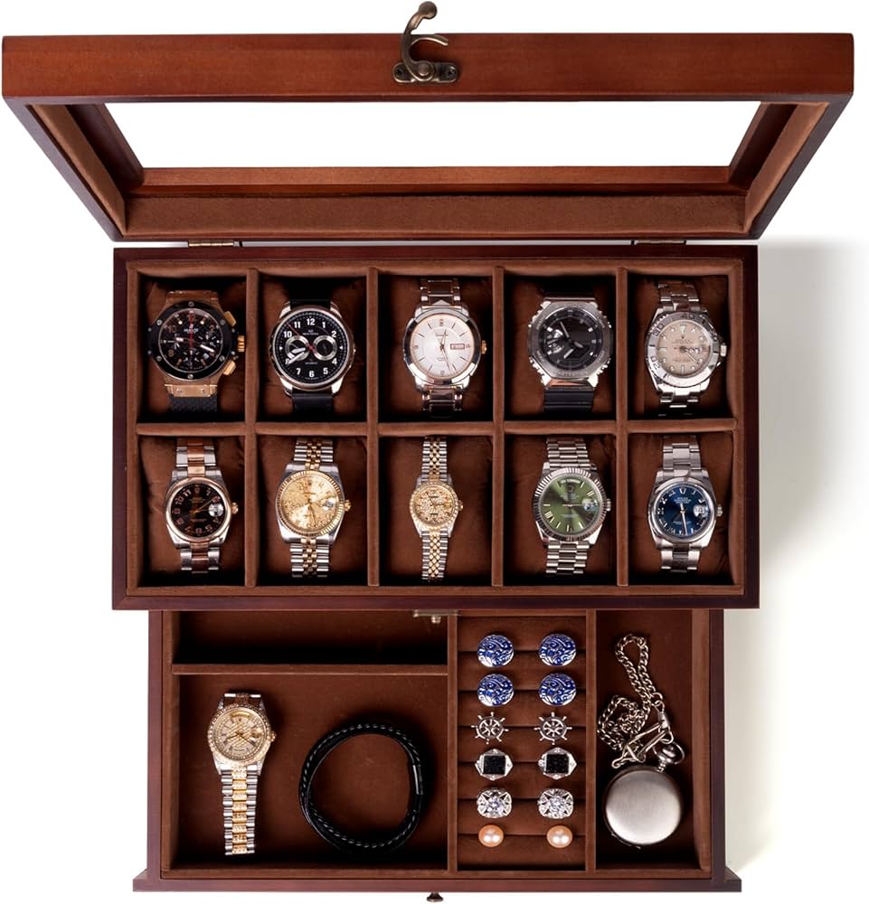 Amazon.co.jp: JoyHood 腕時計ケース 10本 - 2段式 木製時計収納