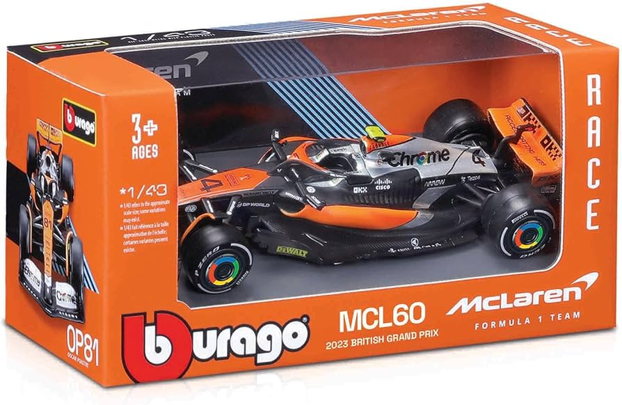Amazon.com: Bburago 1:43 F1 Race McLaren Racing MCL60 (2023) w