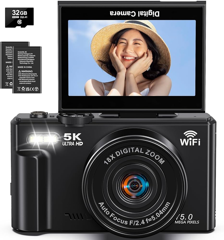 Amazon | デジカメ 5K 7500万画素 Wi-Fi機能 デジタル 18倍