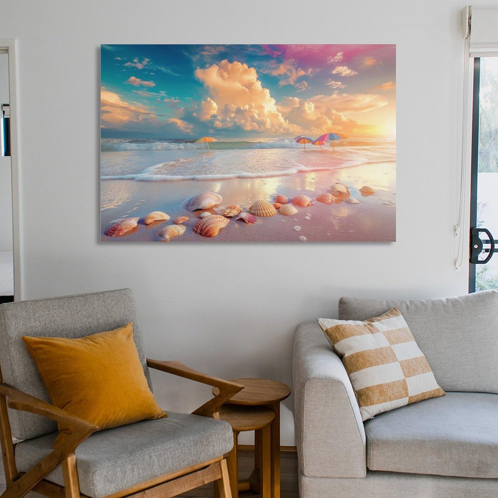 Amazon.co.jp: 絵画 海辺の砂浜にある貝殻の群れインテリア 絵画