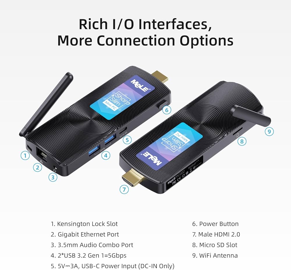 Mele PCG02 Fanless Mini PC Stick, Celeron J4125 8GB 128GB Stick