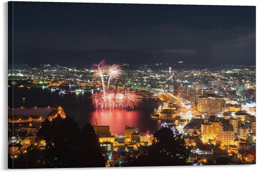 Amazon.co.jp: 絵画 海道 函館市 函館夜景と冬花火インテリア 絵画