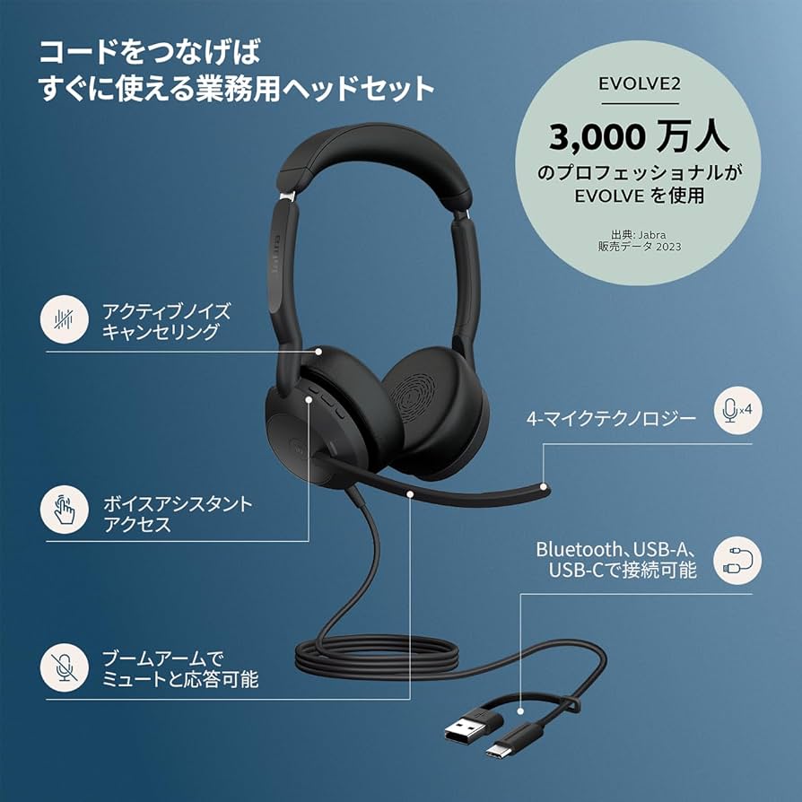 Amazon.co.jp: Jabra ヘッドセット Evolve2 50 UC Stereo USB C/A 両耳