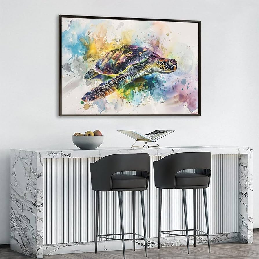 Amazon.co.jp: 絵画 色の背景上のカメインテリア 絵画 イラストアート