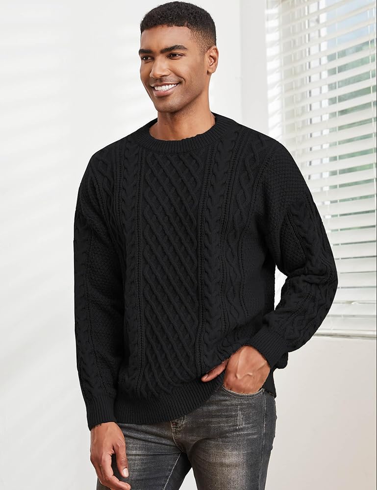 Thkzn Men's Knit Sweater Crewneck Loose Fit Casual Twist Patterned