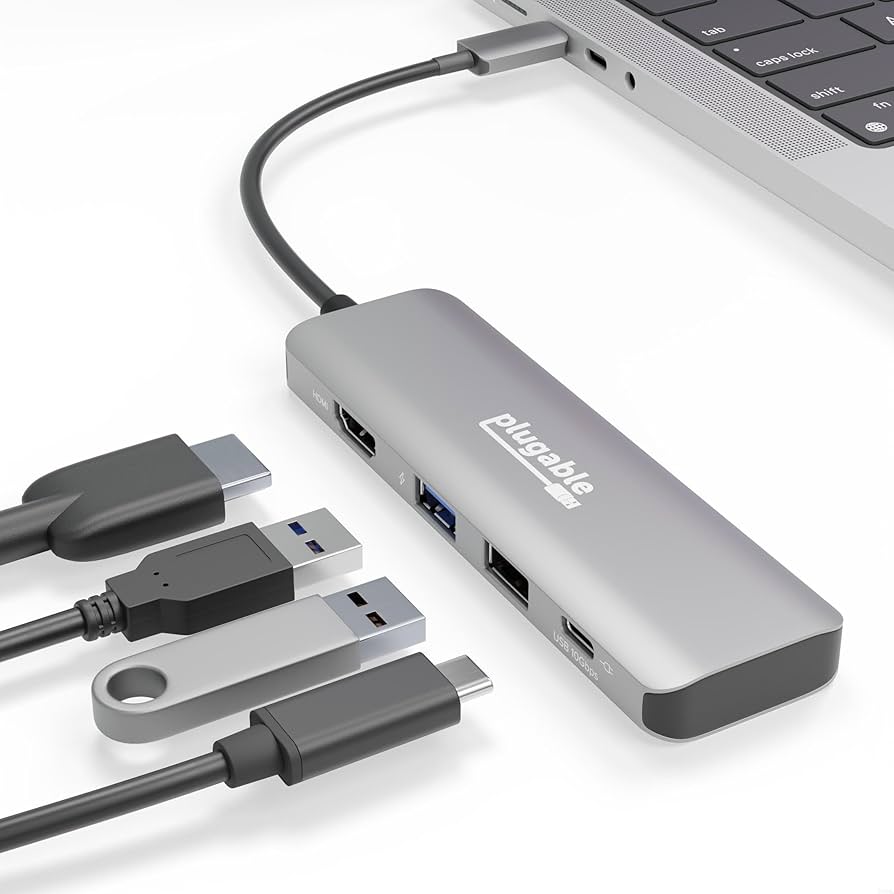 Amazon | Plugable USB-C 4-in-1 マルチポートハブ 100W パススルー