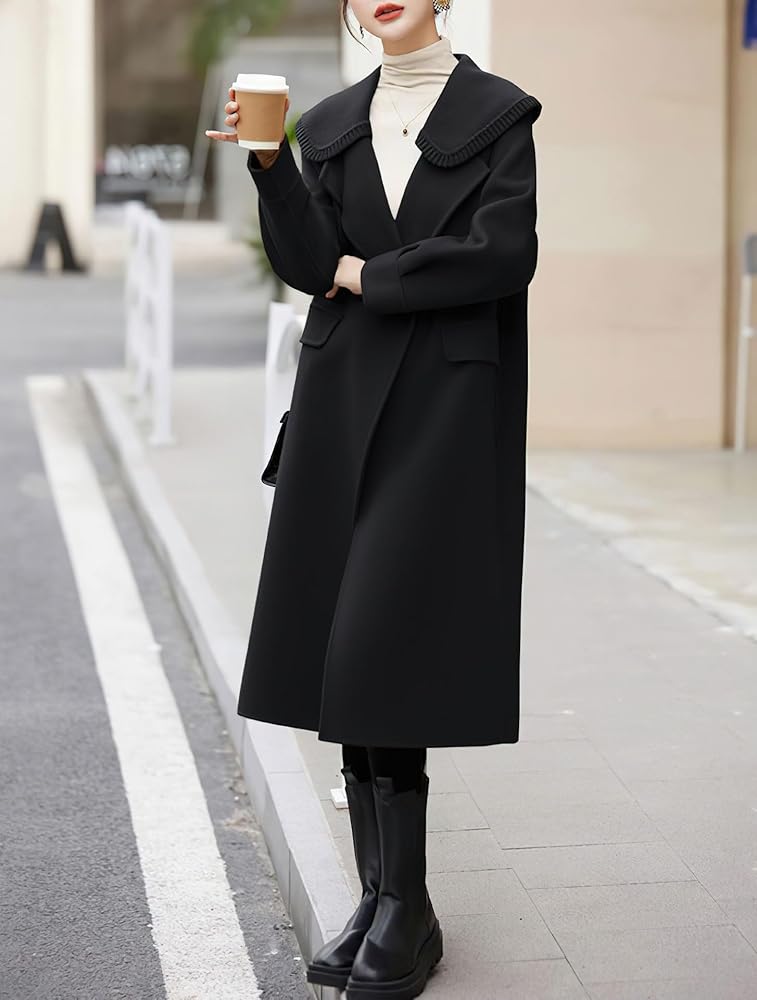 Amazon.com: chouyatou Women's Elegant Sailor Collar Wool Pea Coat