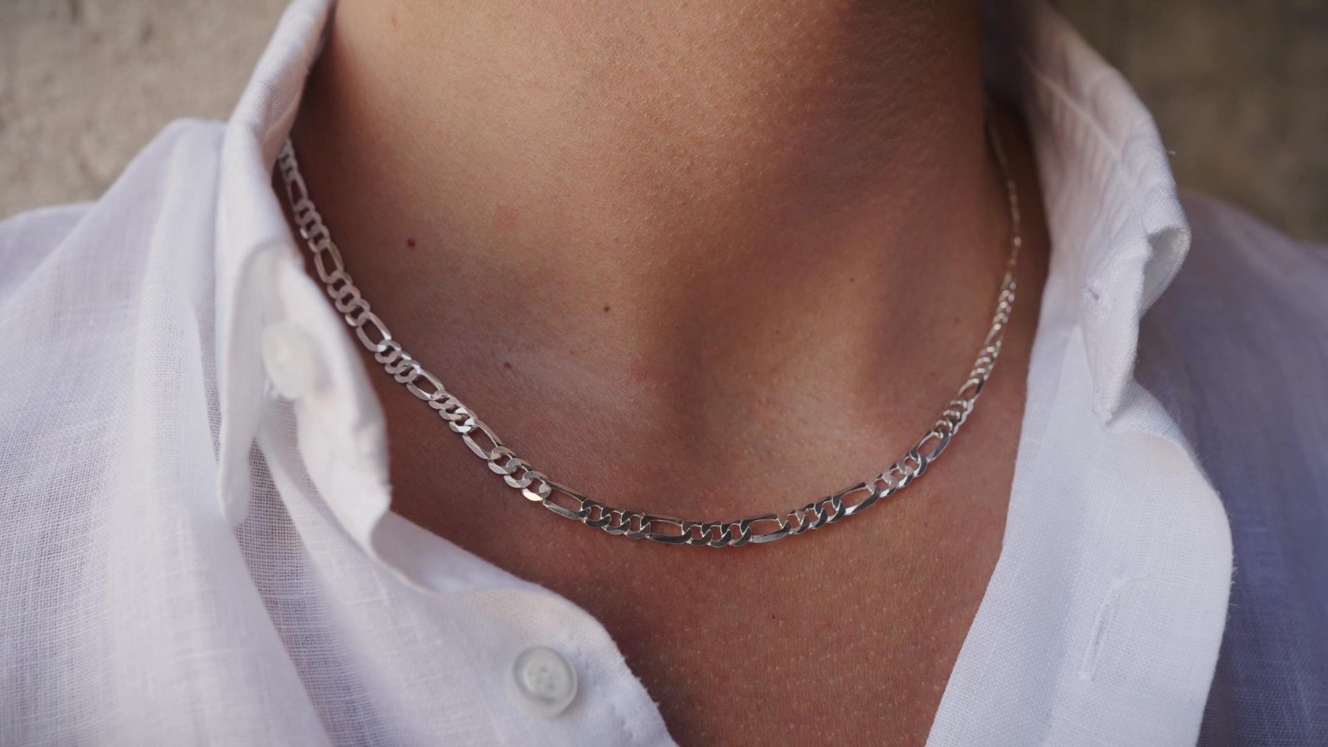 QUADRI - Elegant Men's Figaro Necklace - Silver Chain Men's 925