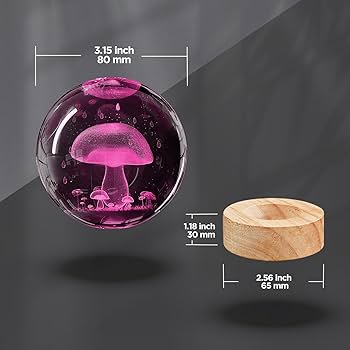 Oriamde 3D Mushroom Crystal Ball Night Light 3.15 inch Glass Ball