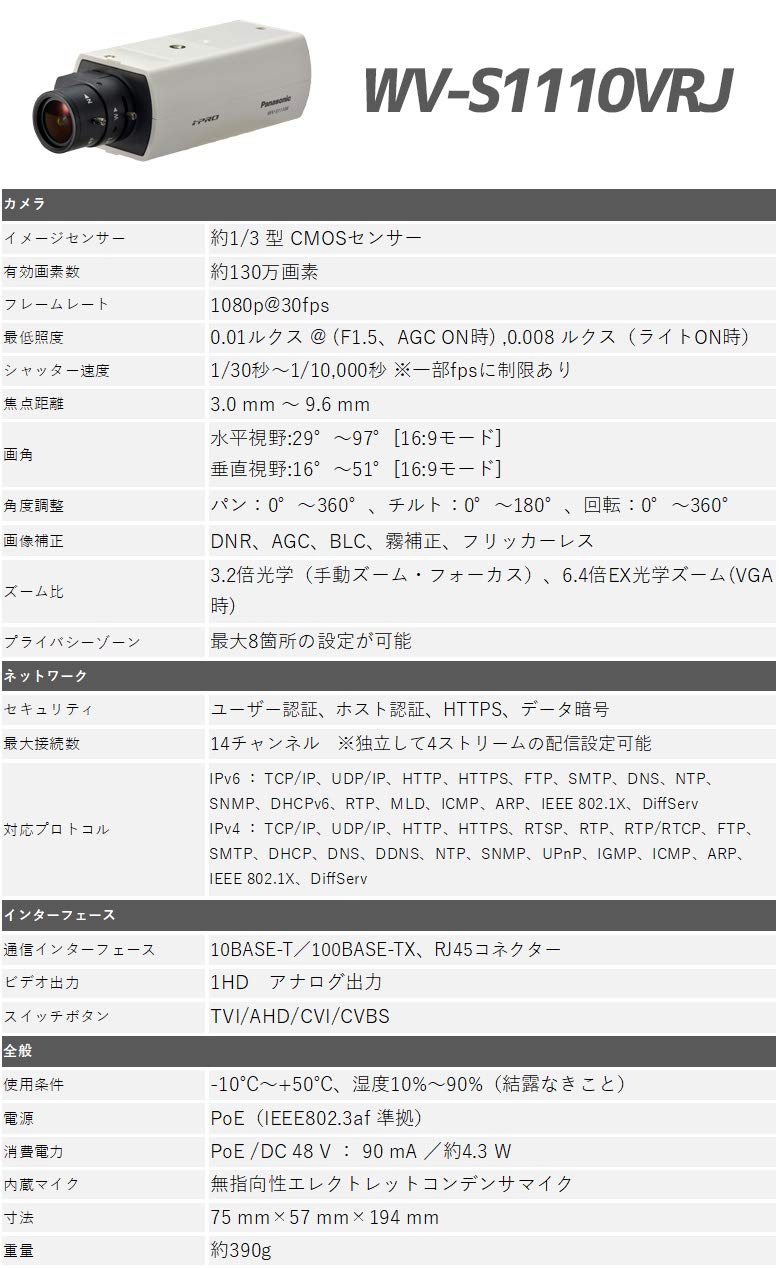 Amazon.co.jp: パナソニック WV-S1110VRJ 屋内HDボックスネットワーク