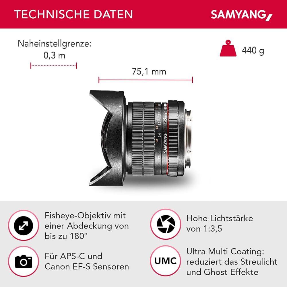 Amazon | SAMYANG 単焦点魚眼レンズ 8mm F3.5 キヤノン EF用 APS-C用