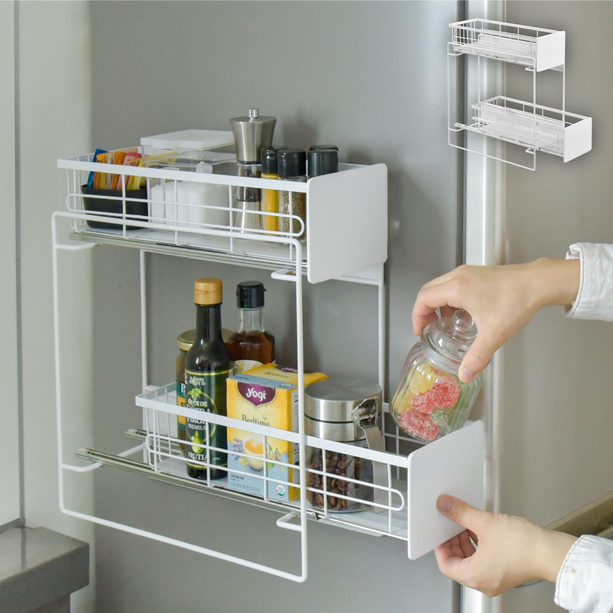 Amazon｜マグネット 調味料ラック2段 引き出し式 耐荷重約20kg