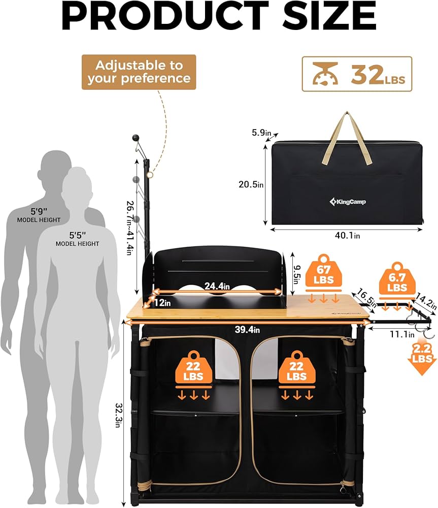 Amazon.com : KingCamp Bamboo Camp Kitchen Table, Folding Overland