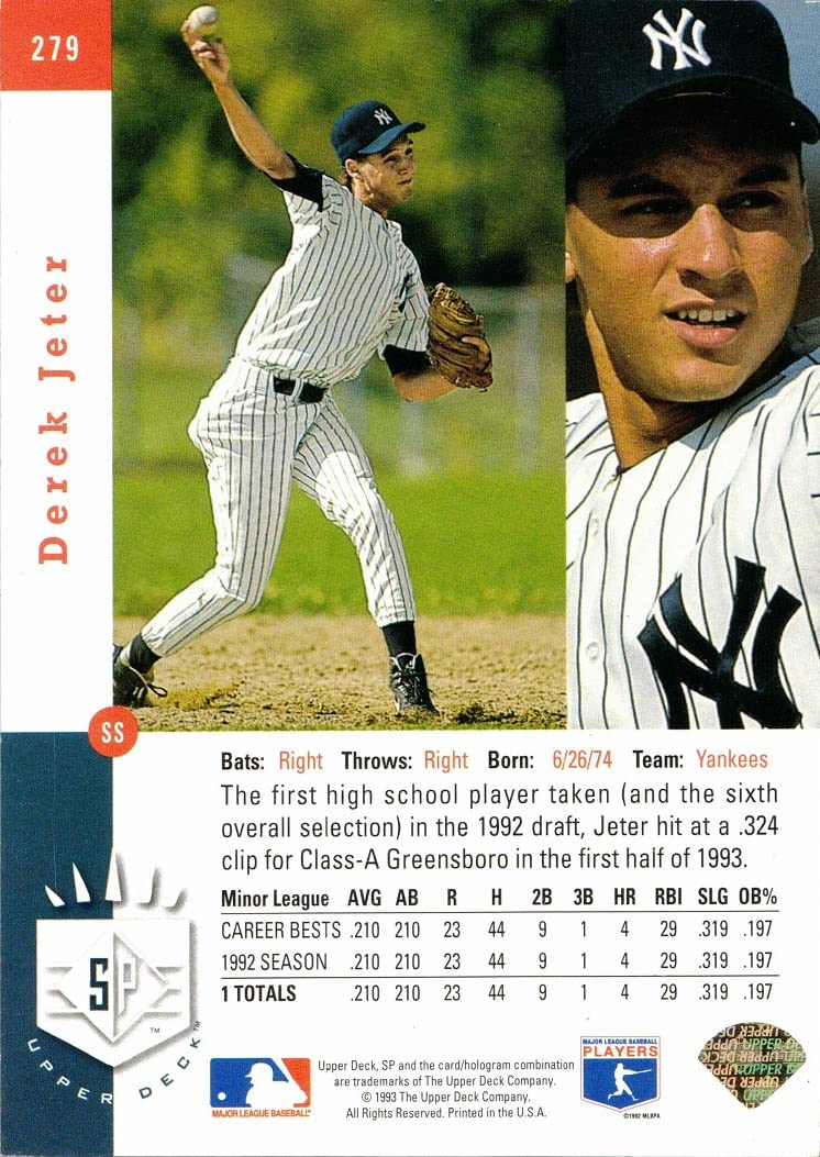 Amazon.com: 1993 Upper Deck SP Baseball #279 Derek Jeter Rookie