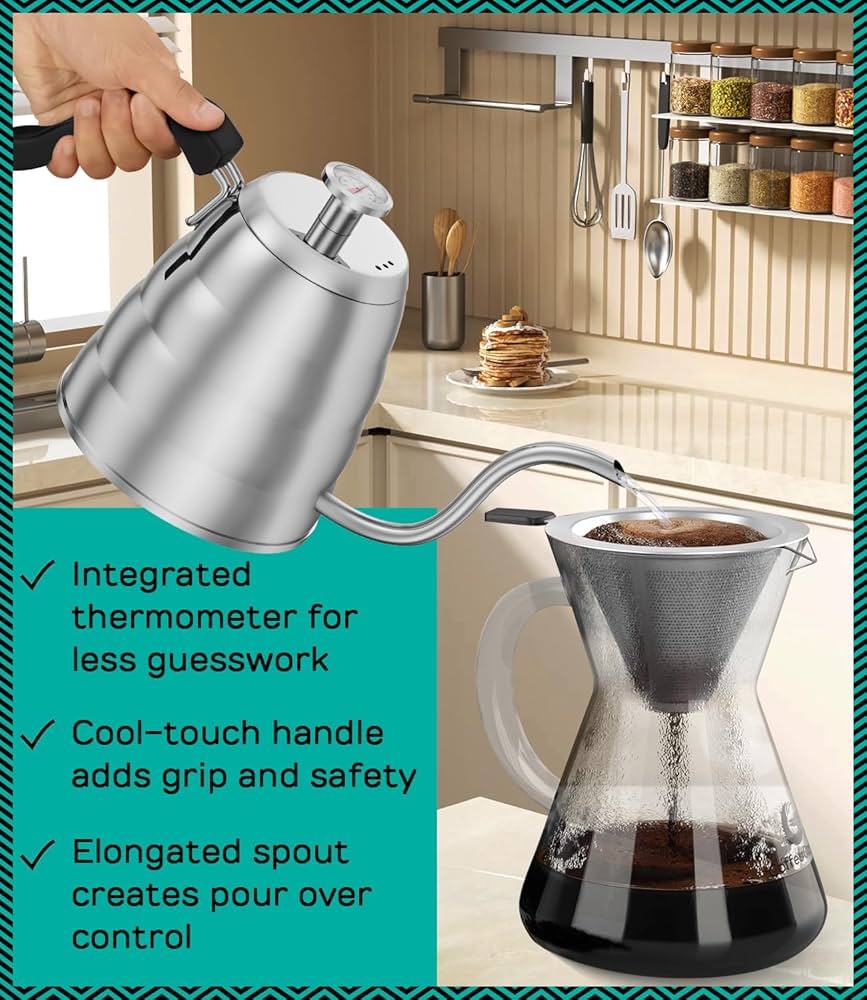 Amazon.com: Coffee Gator Gooseneck Kettle with Thermometer - 40oz