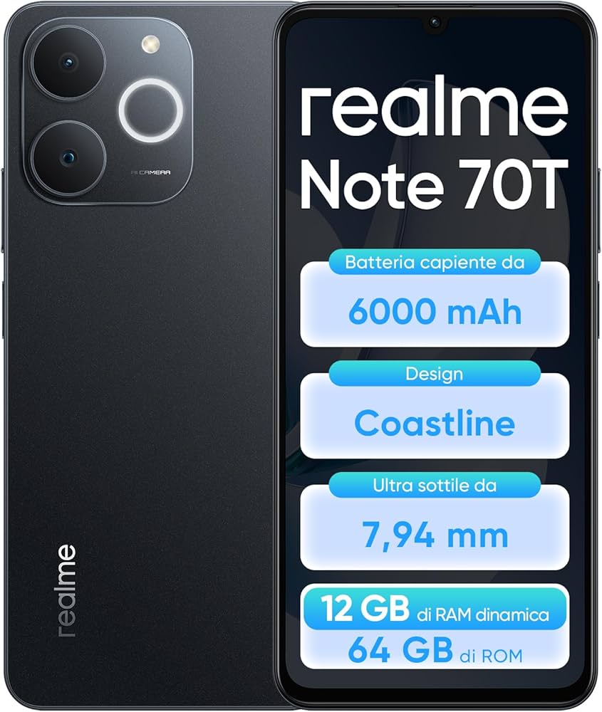realme Note 70T 4+64GB Smartphone, Display HD da 6,75'' a 90Hz