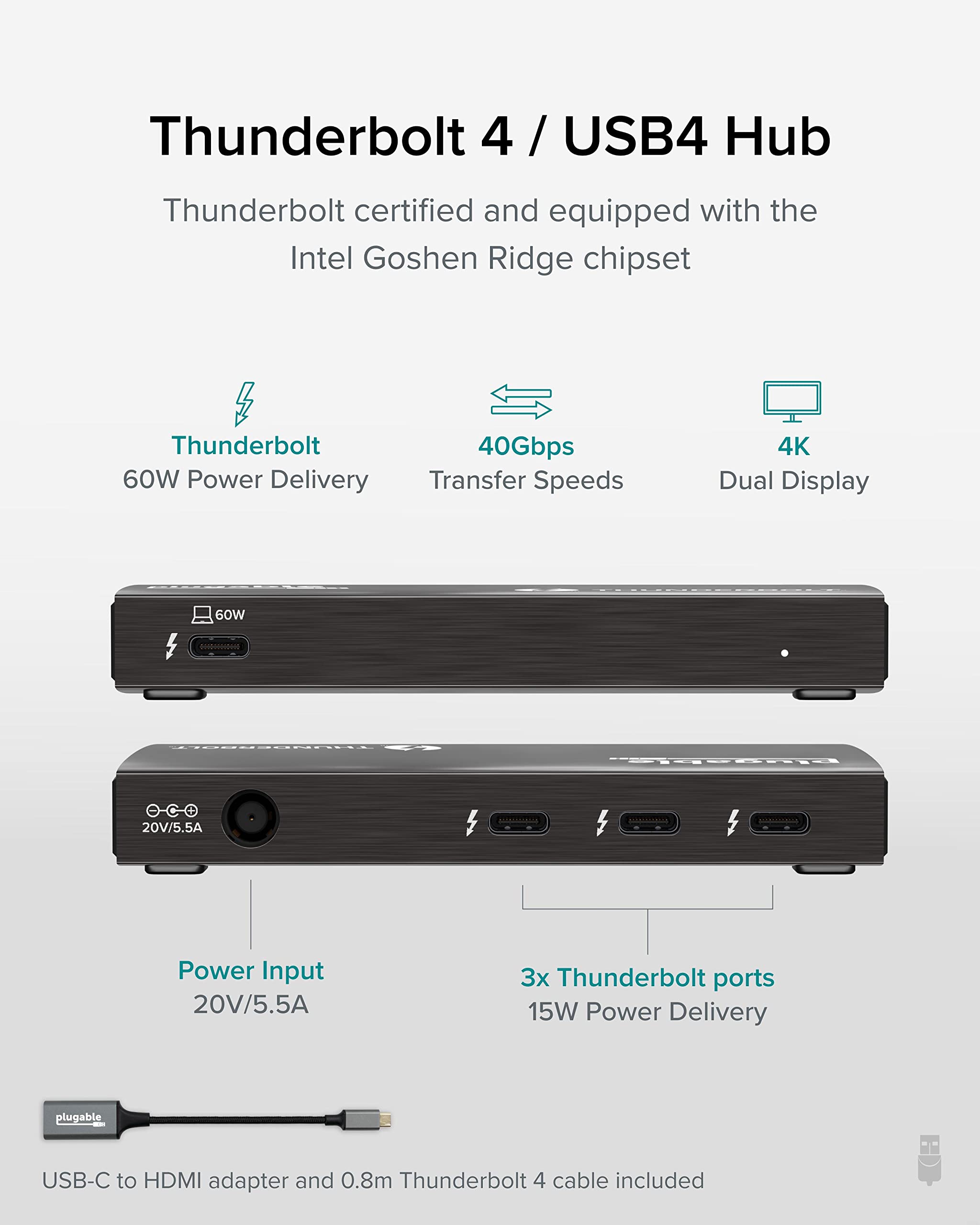Amazon.com: Plugable Thunderbolt 4 Hub Bundle Includes USB-C to 4K