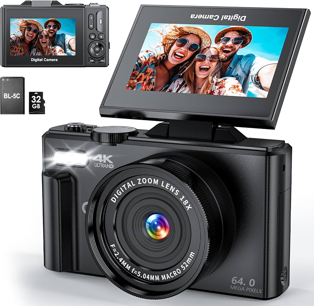 Amazon | 4Kデジタルカメラ、44MP UHDビデオカメラ、32GBカード付き