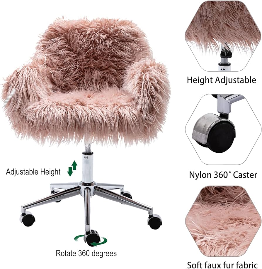 Amazon.co.jp: Goujxcy ピンクフェイクファーデスクチェア、かわいい布