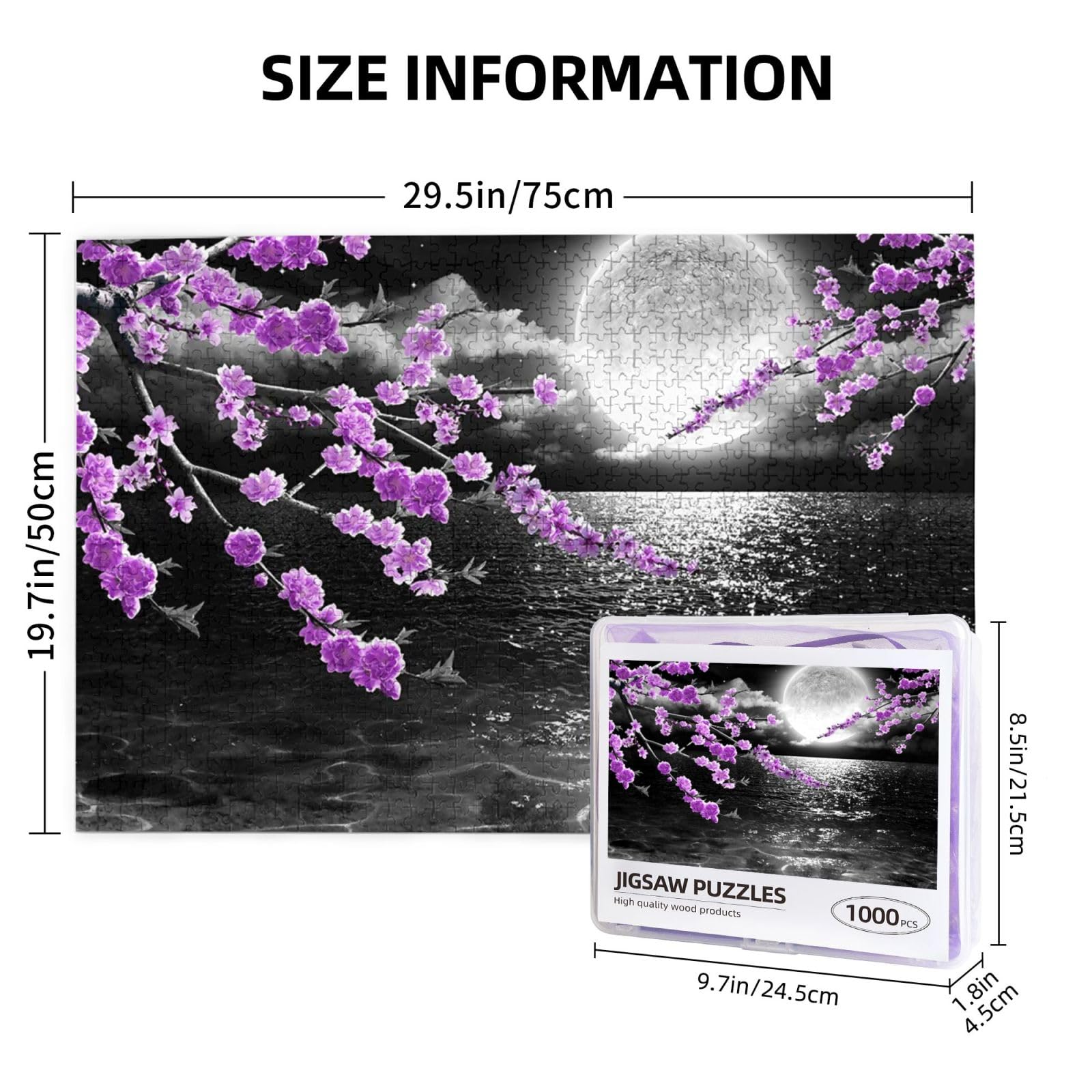 Amazon.co.jp: ジグソーパズル 1000ピース 紫の桜 月夜桜 夜空 満月 海