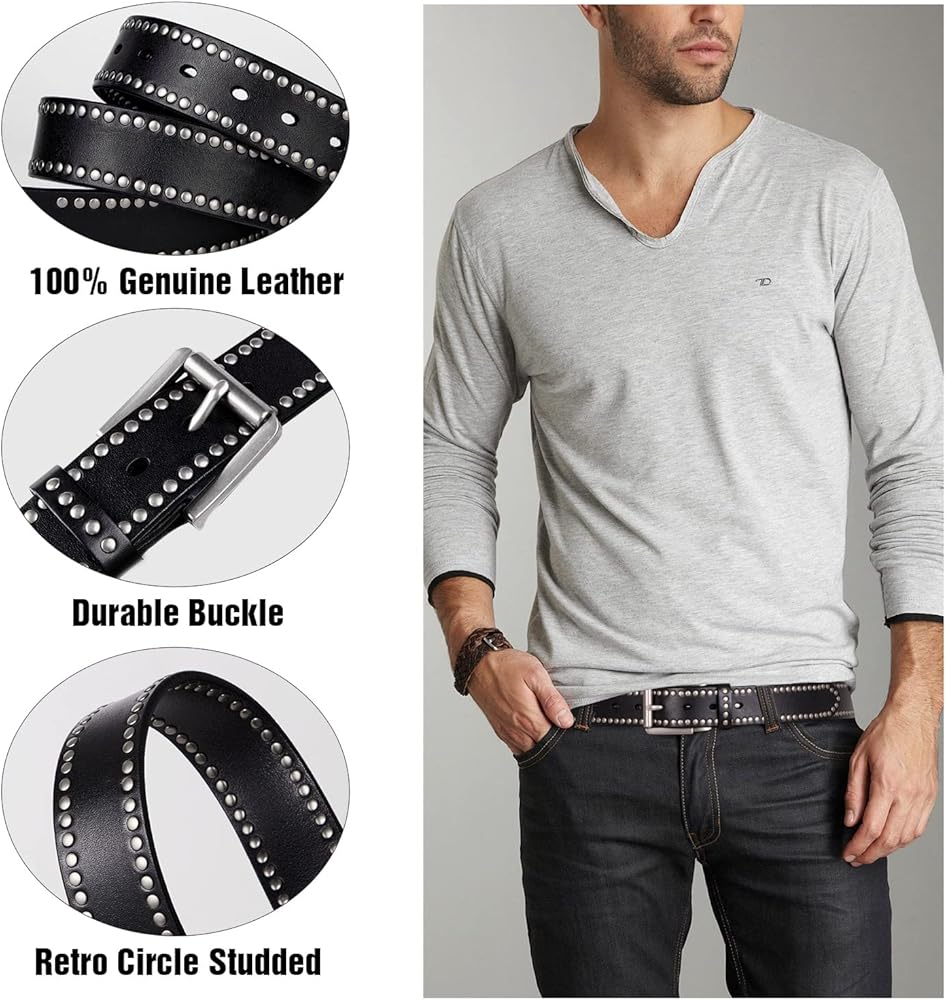 Amazon | FIORETTO メンズ スタッズ 本革ベルト ジーンズ用