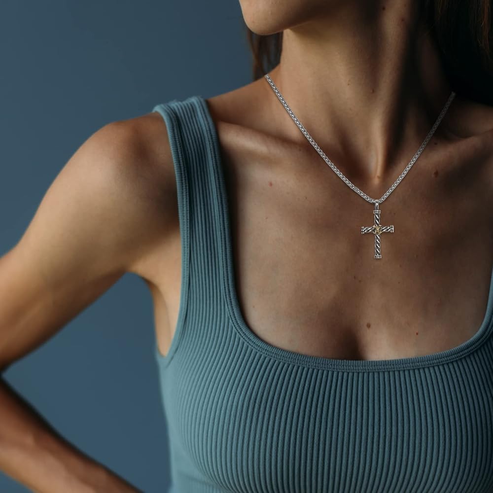 Myshiwu Designer Two-tone Twisted Cable Wire Cross Necklace