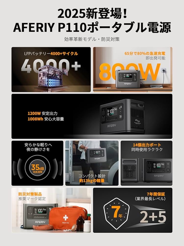 Amazon.co.jp: AFERIY ポータブル電源 P110 ぽーたぶる電源 1008Wh