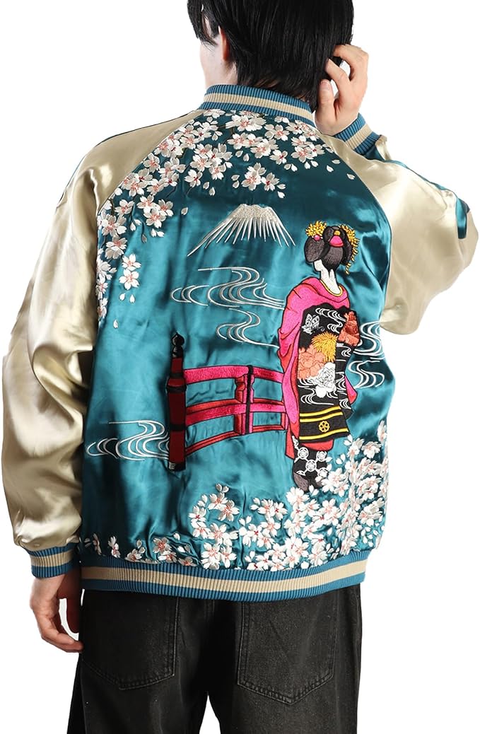 百花繚乱】リバーシブル 全刺繍 桜 スカジャン M