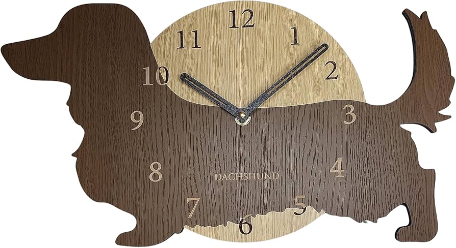 Amazon.co.jp: はみだしワンちゃん 壁掛け時計 ダックスフンド茶色 犬