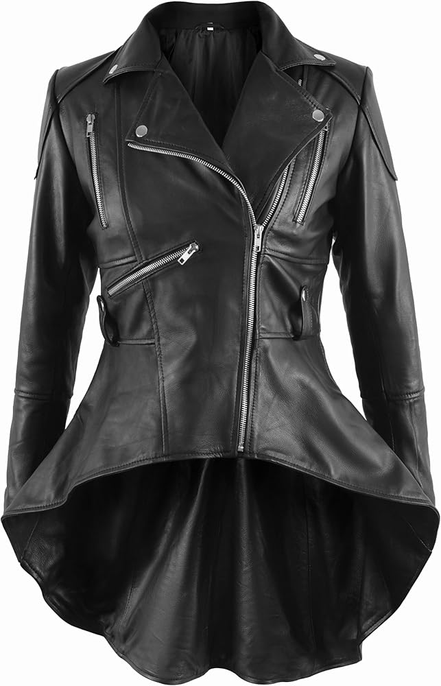 LP-FACON Ladies Black Frock Faux Leather Jacket - Women Peplum