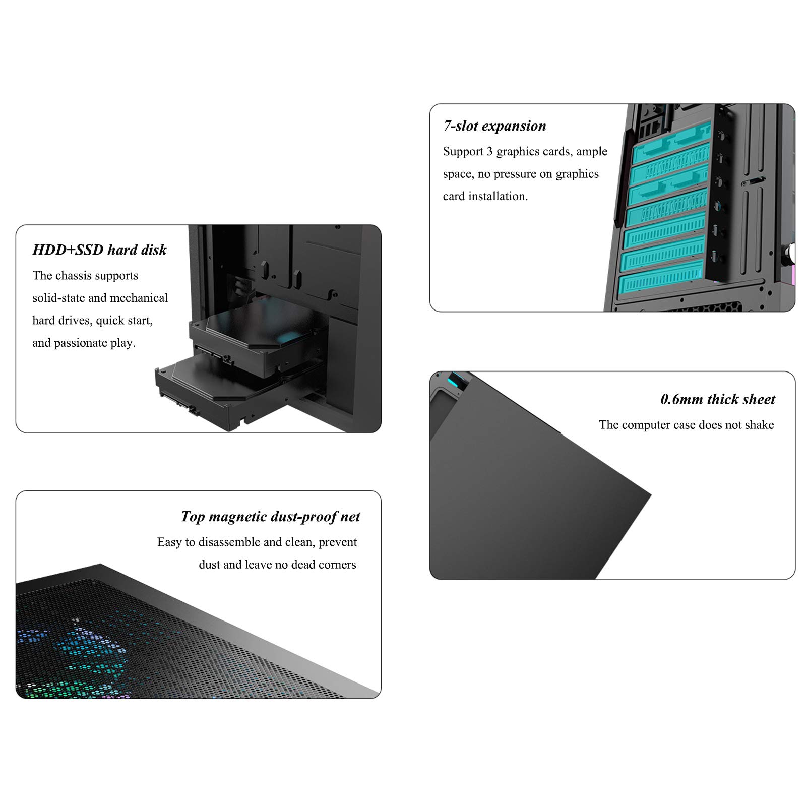 Amazon.co.jp: ZZYH PCゲームケース ATX/M-ATX/ITX 強化ガラスサイド