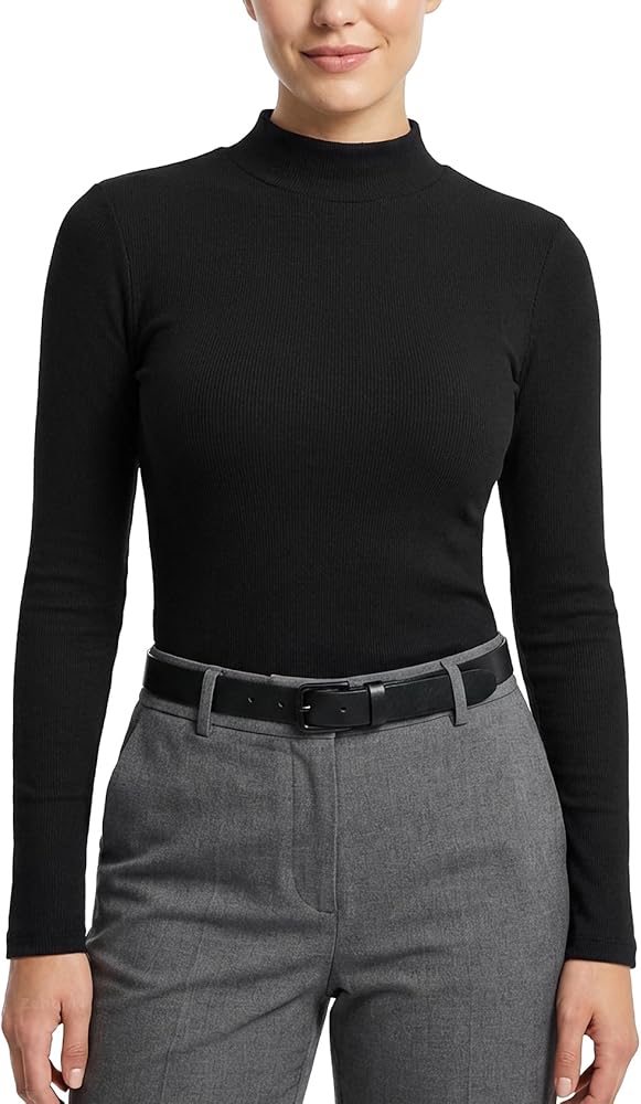 Zengjo Mock Neck Long Sleeve Tops for Women(Black,XS) at Amazon