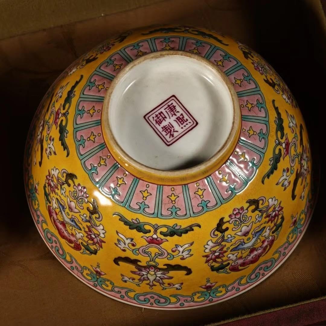 中国古美術・珍品旧蔵・七宝彩磁器の碗セット・茶碗・純手描き・箱