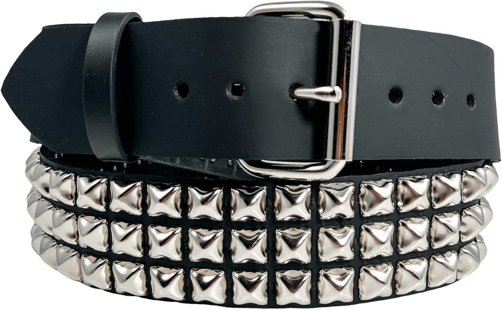 Funk Plus Three Row Pyramid Stud Belt Made In USA Genuine Leather