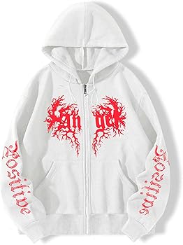 Y2K Gothic Graphic Hoodied Pullover Cyber Punk Zip Up Jacket Coat