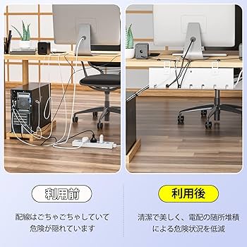 Amazon.co.jp: ICHIYOケーブルトレー 白穴あけ不要 デスク下 配線整理