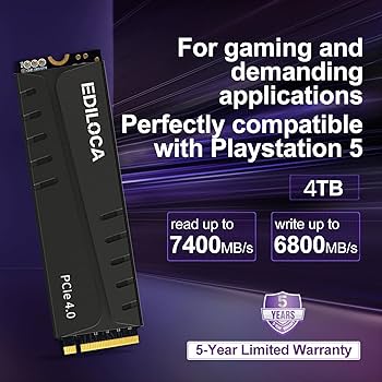 Amazon.com: Ediloca 4TB PS5 SSD with Heatsink PCIe Gen4 NVMe M.2
