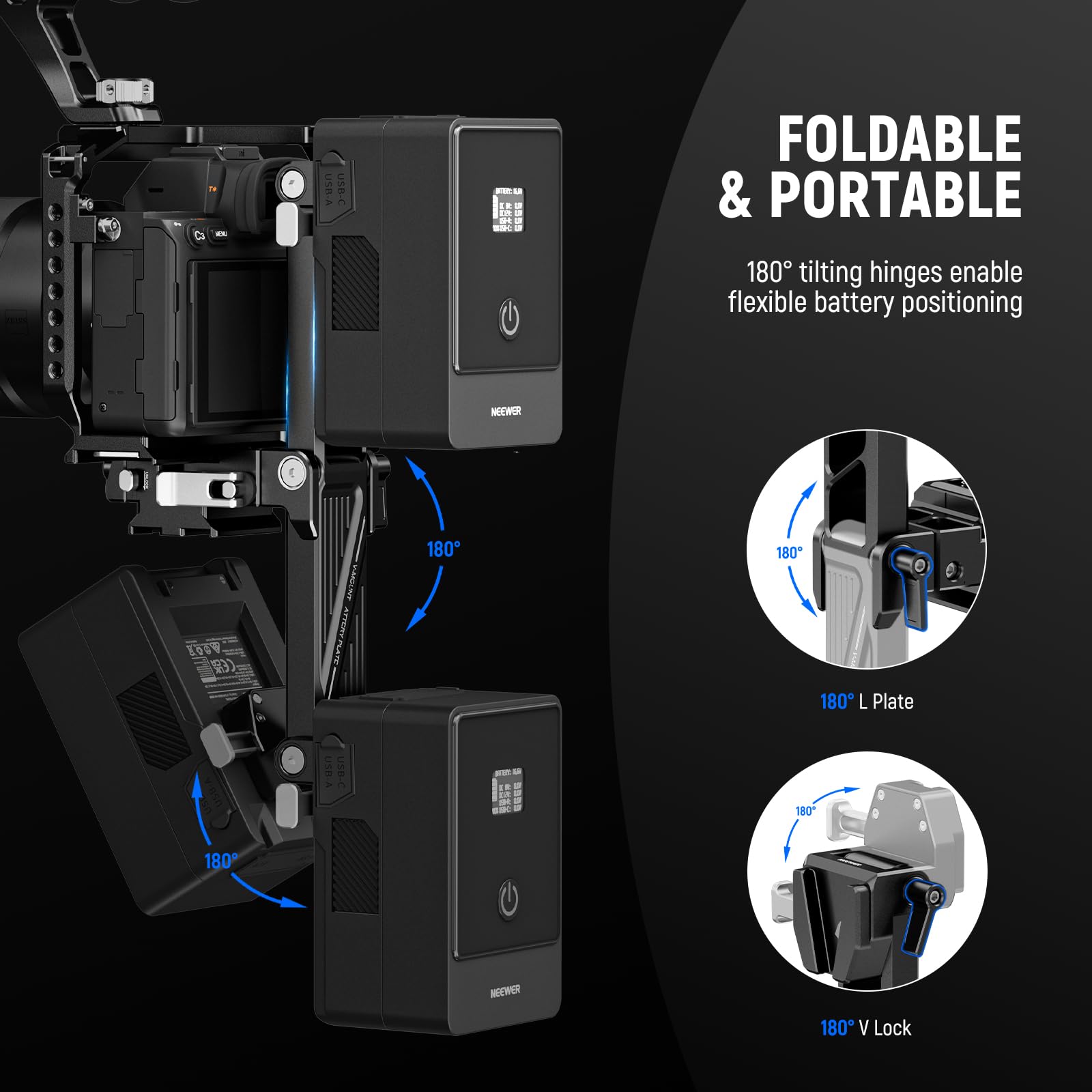 Amazon | NEEWER Vマウントバッテリープレート 折りたたみ式 Arca型