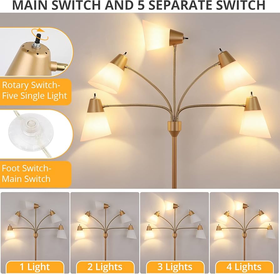 FOLKSMATE LED Floor Lamp, Medusa Multi Head Modern Tall Standing