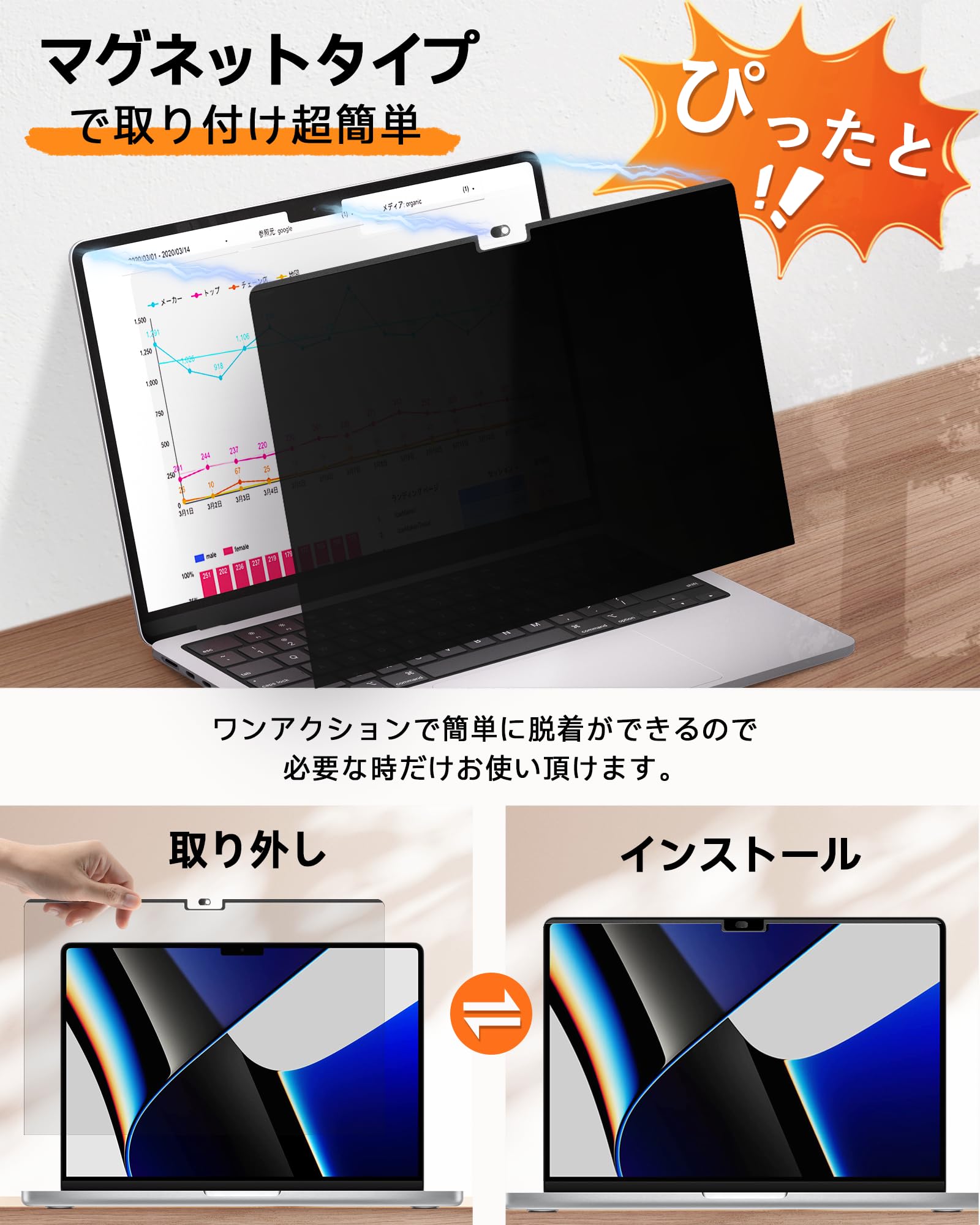 Amazon | MacBook Pro 14 覗き見防止フィルター (2021-2025, M1,M2,M3