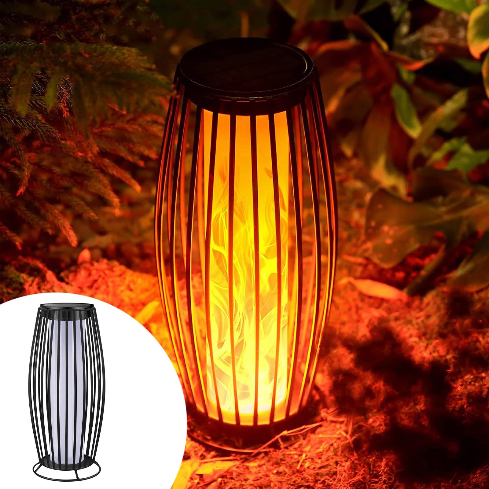 Solar Outdoor Floor Lamp with Flickering Flame Effect, Waterproof