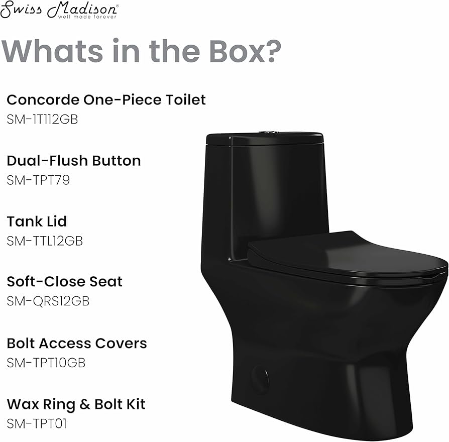 Ivy One Piece Toilet Dual Vortex Flush in Glossy Black 1.1/1.6 gpf