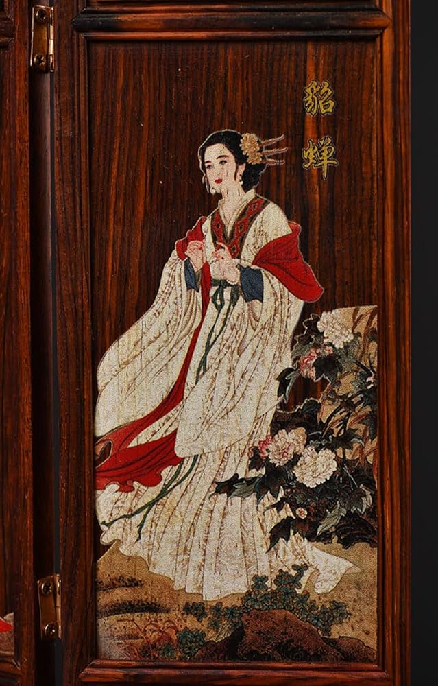 Amazon.co.jp: ミニ屏風 四曲 古代中国 四大美女シリーズ屏風 木彫り