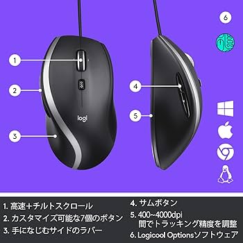 Amazon.co.jp: ロジクール 有線 マウス M500s 高速スクロールホイール