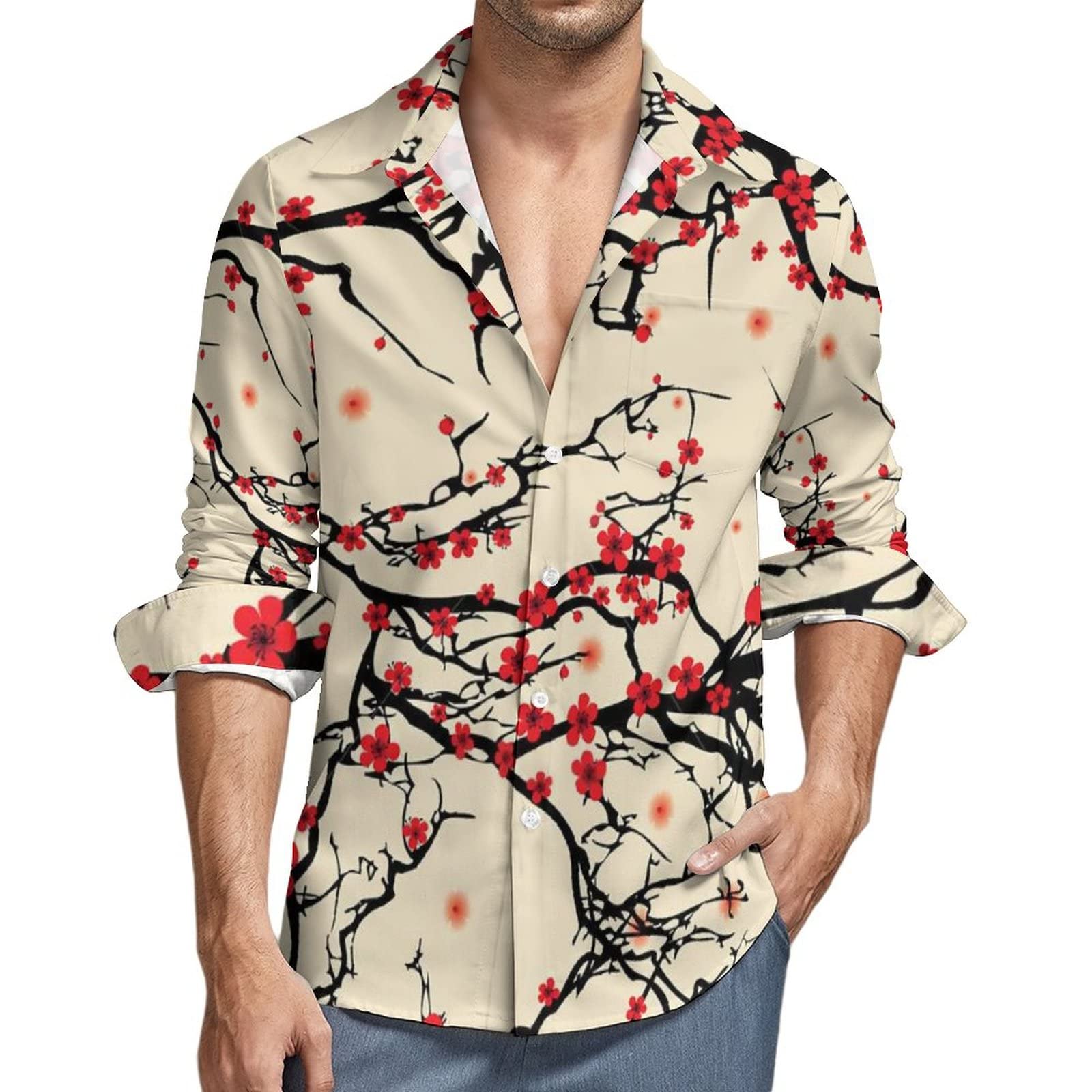 Amazon.co.jp: ハワイアンシャツ メンズ 和柄 ウメ 梅の花 シャツ