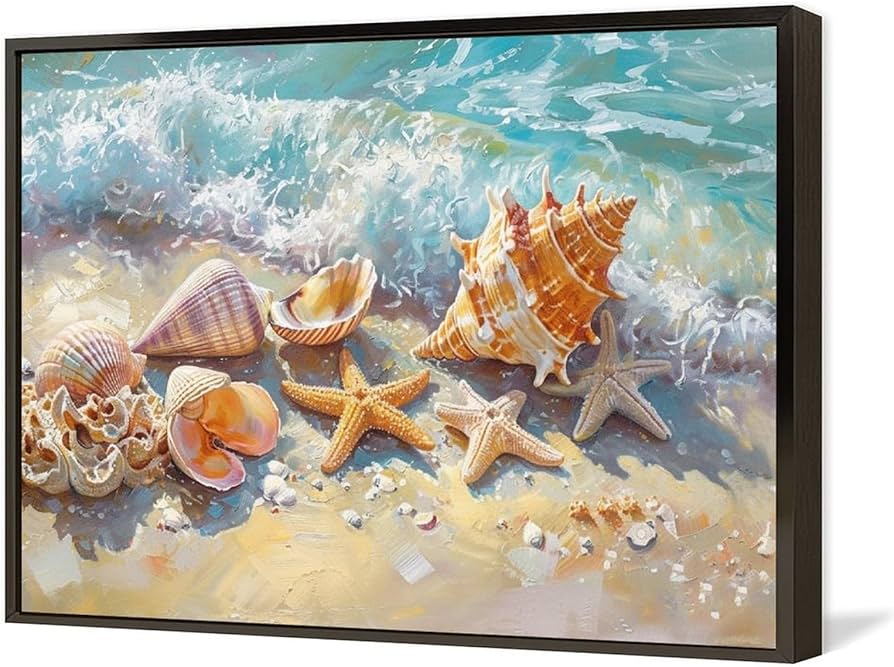 Amazon.co.jp: 絵画 浜辺の貝殻 アートパネル ポスター 美しい海の景色